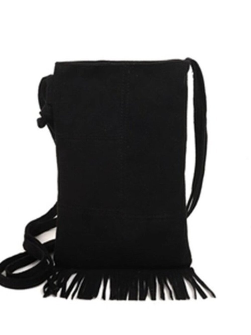 Fringe Faux Suede Black Boho Retro Crossbody Phone Pouch Shoulder Bag New